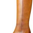 Knee High Boots Women Faux Leather Boots Low Heel Square Toe Side Zipper Fall Long Riding Boots For Women (7, Brown)