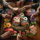 Spring Owl Puzzles for Adults 1000 Pieces, Nature Garden Flower Puzzles with Animal Bird Plant Mushroom, Impossible Hard Challenge Jigsaw Puzzle