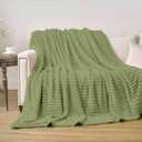 Watercolor Green Fleece Throw Blanket Watercolor Striped Blankets, Reversible Microfiber Flannel Blanket Minimalist Style Lightweight Blankets for Couch Sofa Bed 30x40in