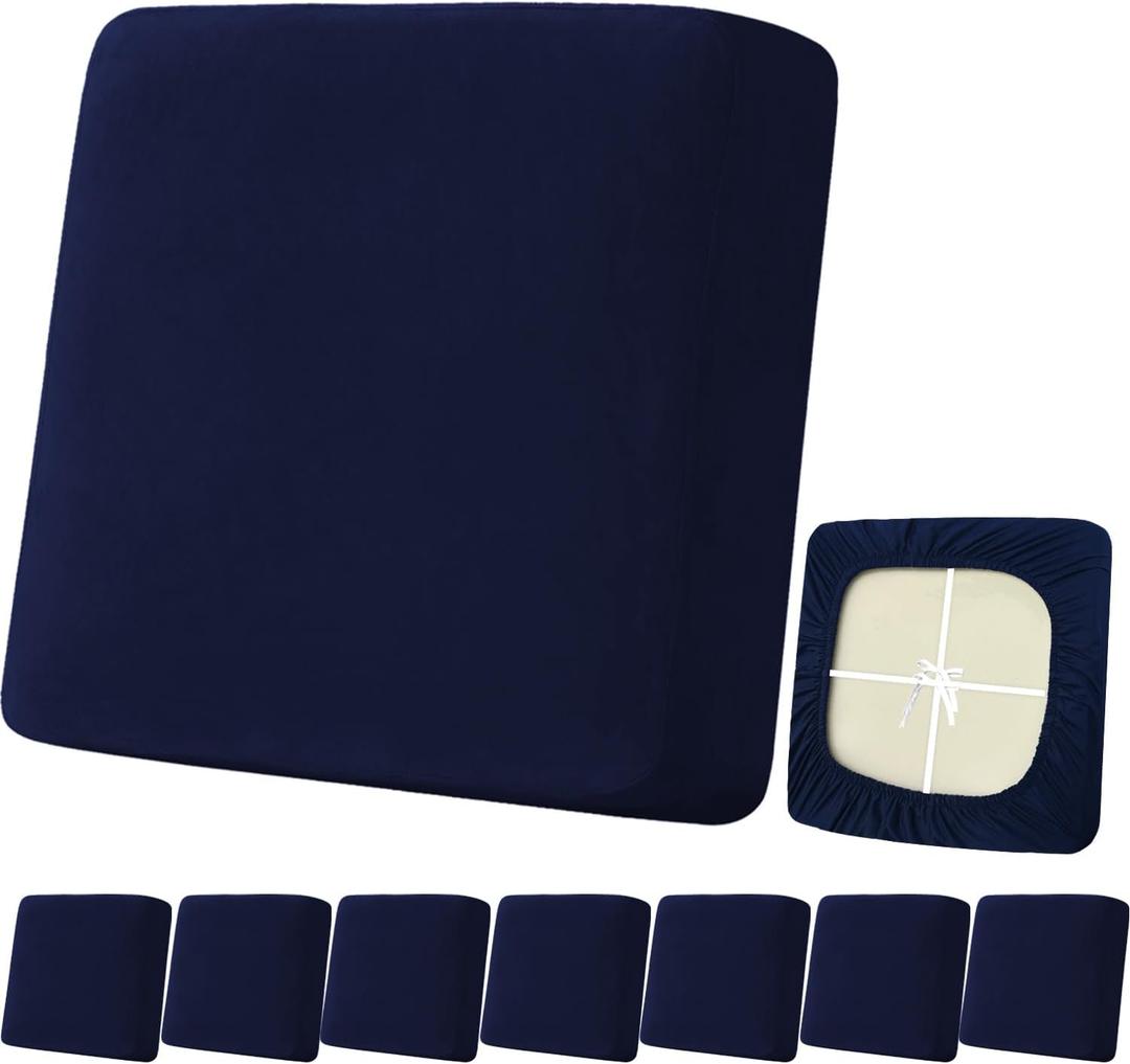 Aibiley 8Pcs High Stretch Outdoor Patio Furniture Cushion Covers,Chair Couch Sofa Seats Cushion Back Pillow Protector Cover,Indoor Soft and Washable Slipcovers,with Ties,20-27 Inch-Navy Blue