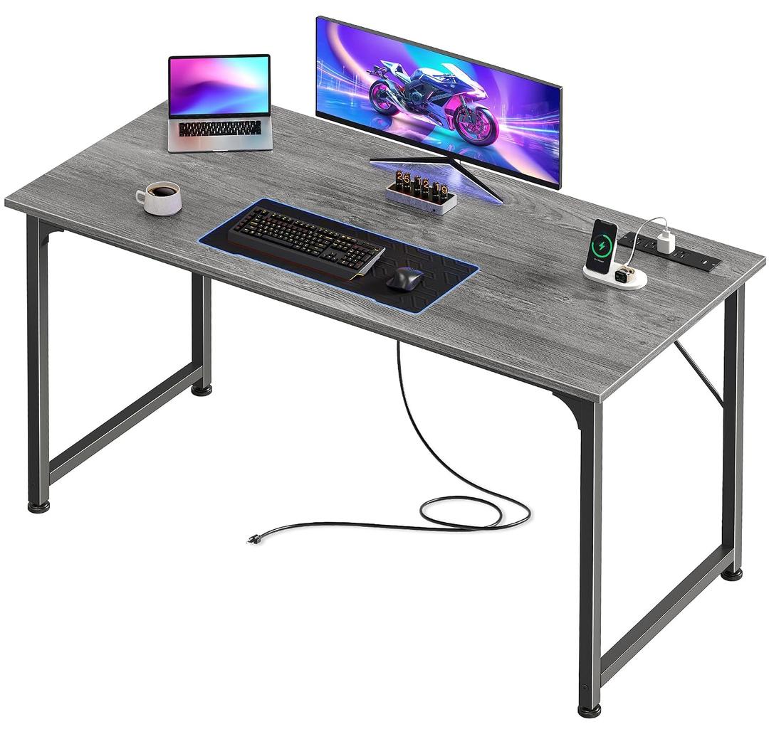 PRAISUN 47 X 20 Inch Computer Desk, Power Outlets, USB-C, Grey