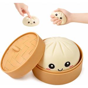 Dumpling Squishy Toys, Gaint Dumpling Squishy Mystery Box, Colorful Squishies Dumplings Stress Balls Toy, Stocking Stuffers with Food Steamer Stretchy Desk Toy (Cream White)