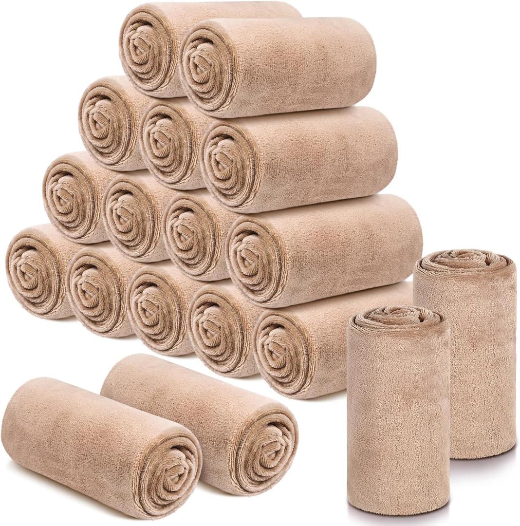 18 Pieces Throw Blankets Bulk for Wedding 50 x 60 Inch Soft Warm Lightweight Flannel Fleece Blankets Bulk Spring Wedding Favors for Guests Homeless Gift Couch Sofa Bed(Camel)