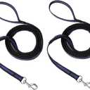 Shock-Absorbing Bungee Dog Leash, 8ft Double Handles Training Lead with 360 Swivel Clip for Medium Large Dogs (Black, 2-Pack)