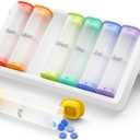 Weekly Pill Organizer 2 Times a Day, KOVIUU Large Travel Pill Box 7 Day, Am Pm Twice Daily Pill Case with Rotatable Handle, Pill Holder Container for Vitamin, Medicine, Supplement, Translucent-White