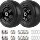 (2-Pack) RRQ 11x4.00-5 Flat Free Lawn Mower Tires and Wheels, 11x4x5 Solid Smooth Tread Tire with Universal Adapter Kit, 3.4" Centered Hub, 3/4" & 5/8" Bushing, for Zero Turn Mower and Garden Tractor