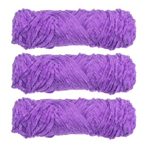 3 Skeins Chenille Yarn Soft Blanket Yarn 3x100gr/3.5oz (3x131yds) Polyester Velvet Fancy Fluffy Yarn Knitting for Crochet Weaving Scarf, Light Purple