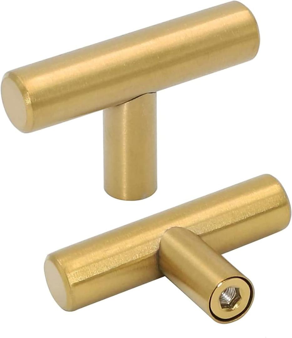 goldenwarm 30Pack Brushed Brass Single Bar Cabinet Cupboard Drawer Door Handle Pull Knob for Furniture Kitchen Hardware Overall Length 2in
