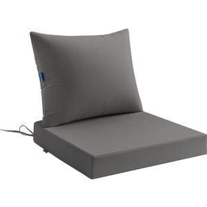 MIULEE Dark Grey Outdoor Chair Cushion 24x24 Inch for Patio Furniture Linen Textured Waterproof & 3 Year Color Fastness Seat and Back Couch Cushion with Ties No Slip Design