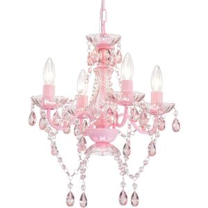 LaLuLa Mini Chandelier with Acrylic Crystals Pink Chandelier 4 Light Modern Chandeliers for Bedroom and Girls Room