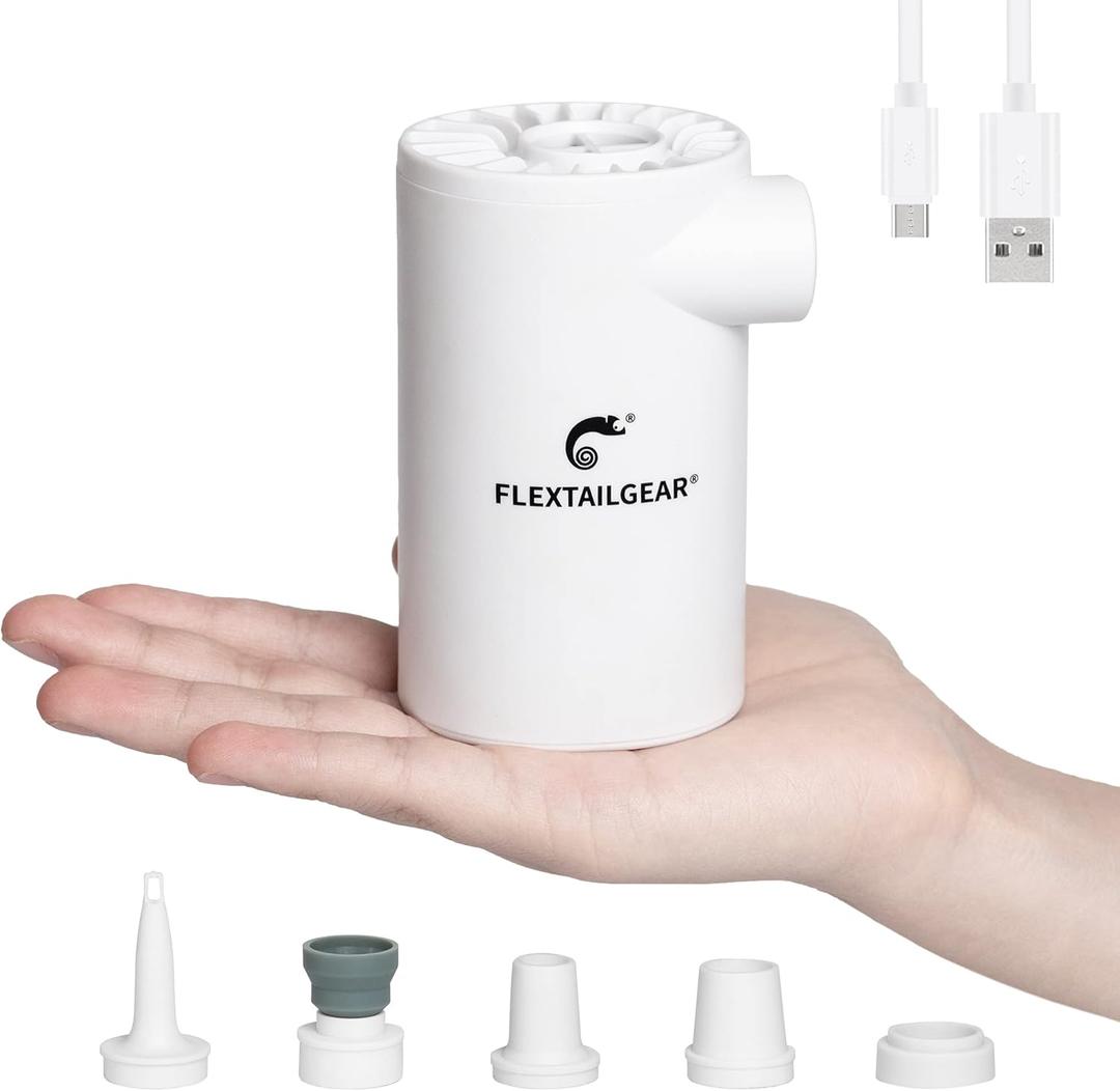 FLEXTAILGEAR EVO Electric Air Pump with Rechargeable Battery Powered Portable Mini Air Mattress Pump 4.5 KPa High Pressure for Swimming Ring, Boat, Pool Inflatables, Bed Mattress, Camping