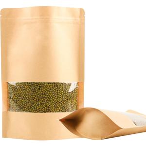 100PCS Resealable Bags for Food Storage, Self-Standing Treat Bag Reusable for Candy, Cookie, Kraft Paper Bags with Window, Heat Seal Paper Bags for Small Business (6.3" X 10.2")