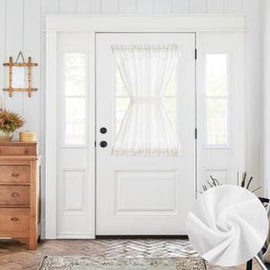 jinchan Linen Blend French Door Curtain Solid White 72 Inch Rod Pocket Privacy Panel with Tieback Light Filtering 1 Panel Farmhouse Country Style for Door or Window