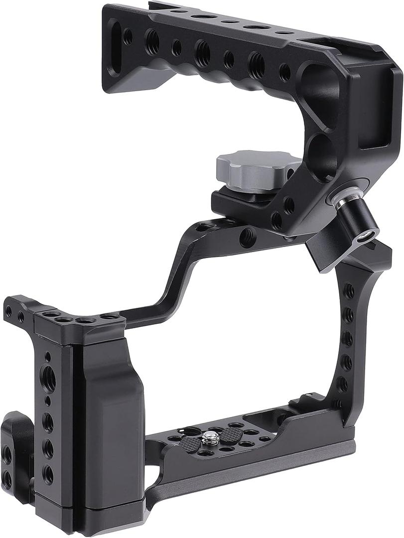 FocusFoto Camera Cage +Top/Side Handle Grip Kit, Aluminium Alloy Video Filmmaking Stabilizer Rig with Cold Shoe and 1/4" 3/8" Screw Mouting for Canon EOS M50 Mark II/M50/M5 Mirrorless Camera