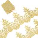 GORGECRAFT 3 Yards 9 Inches Width Sequin Flower Embroidery Lace Ribbon Metaillic Venice Edging Trimming Applique Sewing Lace Trim Floral Lace Crown Edge for Fabric Embroidered Wedding Bridal(Golden)