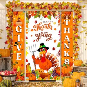 3 Pack Happy Thanksgiving Banner Door Cover Decorations Thanksgiving Turkey Thanks Give Banner Porch Sign Indoor Outdoor Welcome Front Porch Home Decor Harvest Door Hanging Backdrop for Party Decor