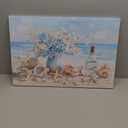 AKOTAC Blue Ocean Beach Bathroom Canvas Wall Art Seaside Seashell Painting Print Artwork Starfish with White Flower Coastal Picture Wall Decor for Living Room Bedroom Bathroom Decoration (23.5" x 15 5/8")