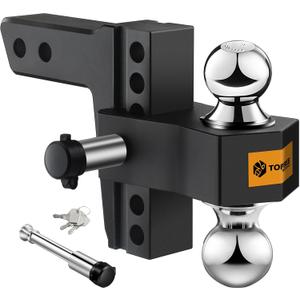 Tow Hitch- Fits 2.5'' Receiver Only, 6'' Drop/Rise Drop, Dual Ball (2'' X 2-5/16''), Adjustable Aluminum Trailer Hitch for Heavy Duty Truck -18,500 Gtw with Trailer Locks (Black)