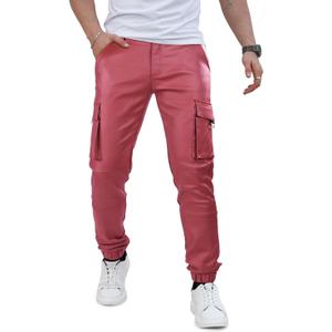 GINGTTO Mens Cargo Pants Slim Fit Leather Joggers Pants for Men Motorcycle Pants
