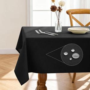 Pureegg Rectangle Linen Tablecloth Waterproof & Stain Resistant, Wrinkle-Free Table Cloth Adds Elegance and Protection, Ideal for Dining, Party, Wedding and Outdoor, 60 x 84 Inch, Black