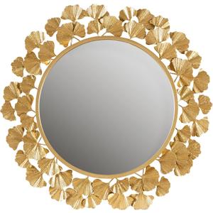 Martha Stewart Wall Dcor Large Gingko Leaf Round Wall Mirror for Living Room, Iron Metal Plate Frame Antique Finish, Ready to Hang Bedroom Decoration, Eden, 30.5", Gold