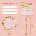 Pink and Gold Paper Tableware Set-150PCS-50 x 7'' Dessert Plates & 50 x 6.5'' Napkins & 50 x 7.3'' Forks,Disposable Party Supplies for Baby Showers,Birthday,Wedding,Bridal Showers,Anniversary