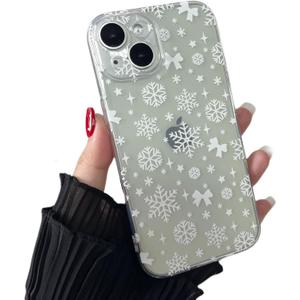 ZTOFERA Clear Christmas Case for iPhone 15 Plus 6.7 inch,Cute Merry Christmas Pattern Phone Case Gifts Translucent Silicone Hard PC +TPU Bumper Shockproof Protective Cover-Christmas Snow