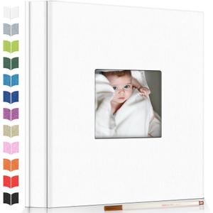 Artfeel Photo Album Self Adhesive Scrapbook Album for 3x5 4x6 5x7 8x10 Pictures,40 Pages Linen Cover with Display Window DIY Photo Book,Ideal Gifts for Family Travel Wedding Baby