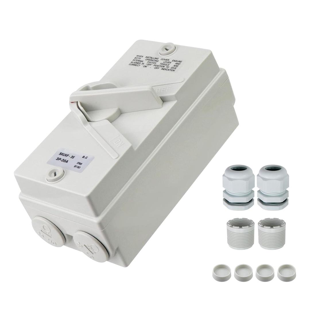 Antrader 1Pcs Enclosed Motor Disconnect Switch,35A 3Pole 380V Universal Disconnect Switch,IP66 Outdoor Waterproof Switches for Generator Boat and Welding