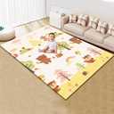 Baby Play Mat Foldable 74x50 Inch, Waterproof and Non-Slip Playmats, Safe Foam Playmat, Playpen Mat, Reversible Portable Baby Floor Mat for Infant and Toddler, Patterns Available on Both Sides (4'2" x 6'2" (Square), Beige)
