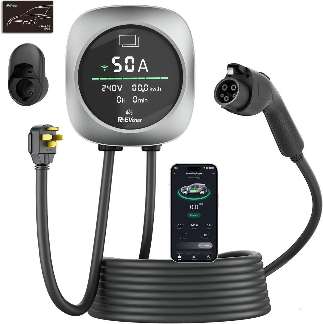 Level 2 EV Charger 50 Amps, Smart Display Electric Car Charger