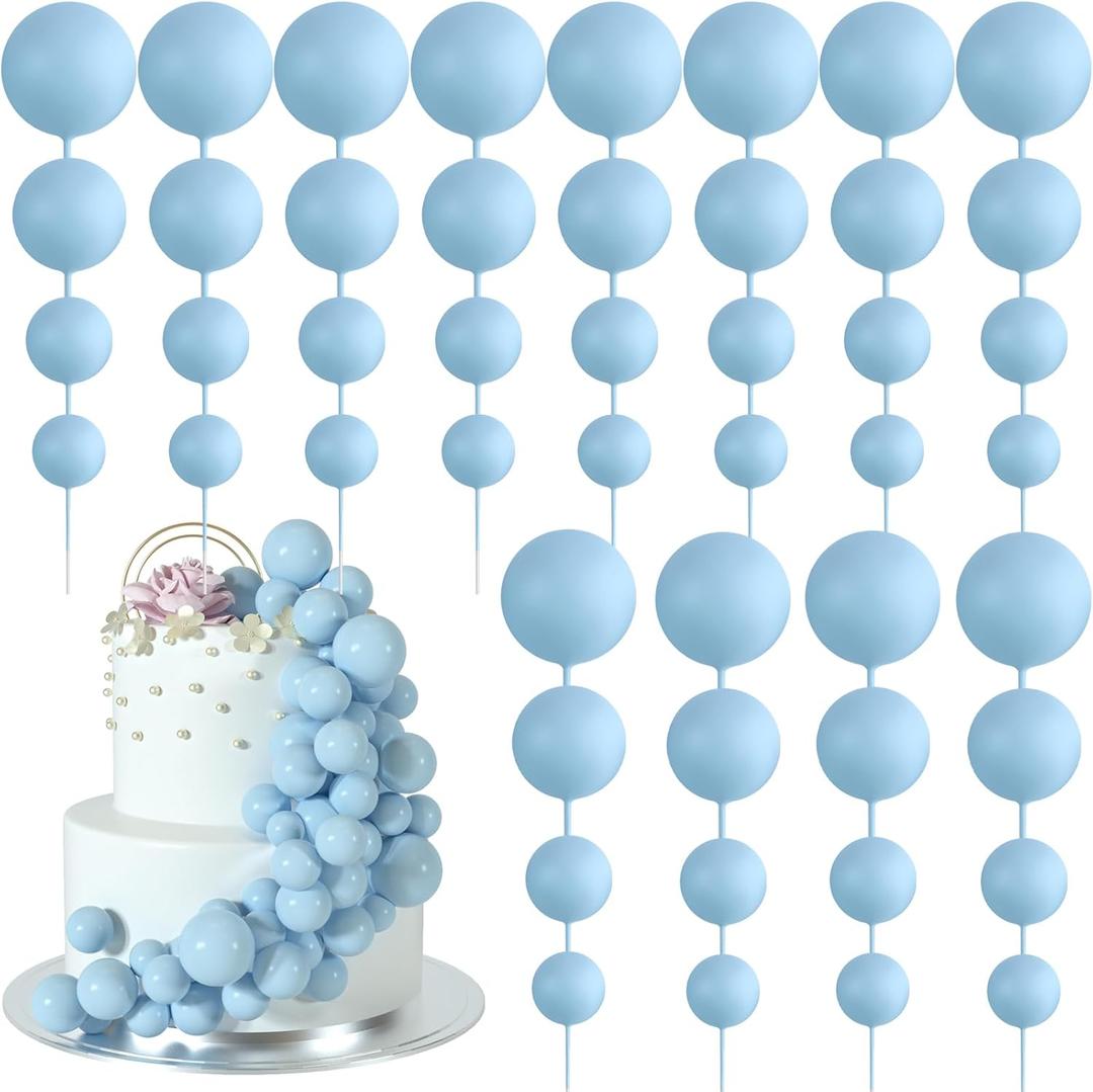 BOUBONI 48 Pcs Balls Cake Topper Decorations Balloon Cupcake Toppers Foam Cake Topper Balls Cake Balls Decorations for Birthday Party Wedding Anniversary Cake Decorating (Light Blue)