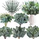 240 Pcs 6 Kinds Mixed Eucalyptus Leaves Stems Bulk Artificial Silver Dollar Eucalyptus Leaves Picks Dried Eucalyptus Bundle Faux Spray for Wedding Vase Bouquet Floral Arrangement Decor (240)