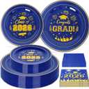 120 Pcs Graduation Plastic Plates,2026 Blue Gold Graduation Disposable Plates with Gold Rim for 30 Guests,30 Dinner Plates 10 inch & 30 Dessert Plates 7 inch Napkins for Party,Holiday