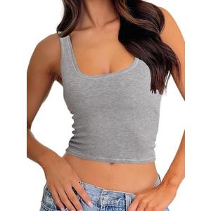 Danysu Women Rib Tank Top Padded Workout Top Square Neck Crop Tank Fitted Basic Cami Tops, XS