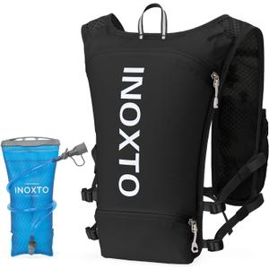 INOXTO Running Hydration Vest Backpack,Lightweight Pack with 1.6L Water Bladder Hydration Backpack Daypack for Hiking Trail Running Cycling Race Marathon for Women Men (Standaed, Black)