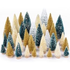 DearHouse 33PCS Artificial Mini Christmas Trees, Mini Pine Tree Sisal Trees with Wood Base Bottle Brush Trees for Christmas Table Top Decor Winter Crafts Ornaments (Blue)