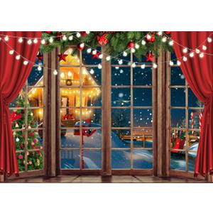 12X10FT Christmas Window Backdrop Christmas Backdrops for Wall Holiday Background F-22