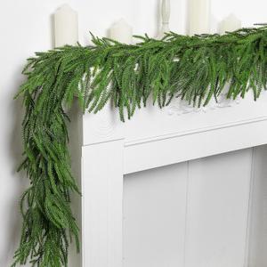 2pcs 6FT Artificial Christmas Decorations Norfolk Pine Real Touch Stems Tree,Indoor Outdoor Garland for Mantle Window Wall Greenery Home Decor