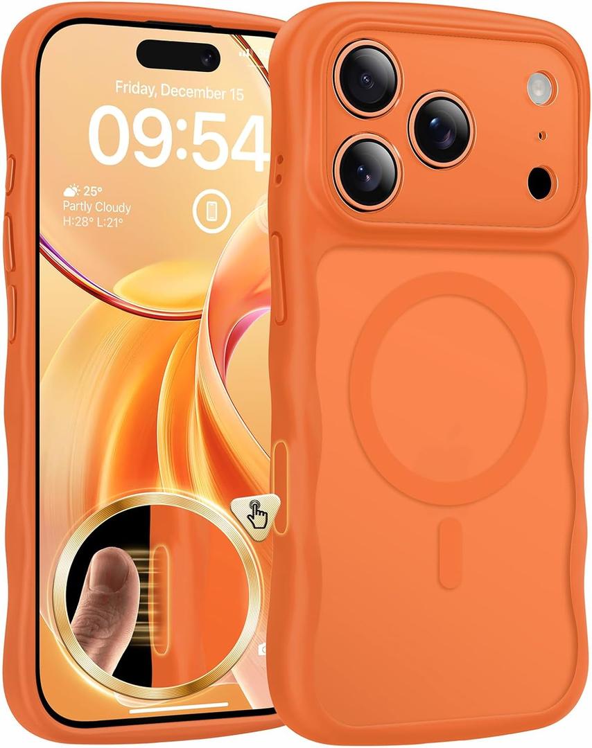 TAURI for iPhone 17 Pro Case for Women Girl,with Camera Control, [Compatible with Masafe], Wave Phone Case for iPhone 17 ProMax 6.9", Orange