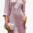GRACE KARIN Mother of The Bride Dresses,Formal Wedding Guest Dress,Sequin Dress 2 Piece with Jacket Knee Length 2025 (X-Large, Light Pink)