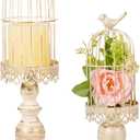 Pack of 2-Piece Birdcage Candle Holder, Vintage Candle Stick Holders, Wedding Candle Centerpieces for Tables, Iron Candlestick Holder Home Decor (Ivory-1)