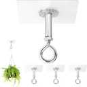 Adhesive Ceiling Hooks 4 Pack, Hold 25lbs, Extra Heavy Duty for Hanging Plants, Adhesive Stick On Outdoor Ceiling Hanger, No Drill & No Screw Stainless Steel Sticky Eyes Hooks