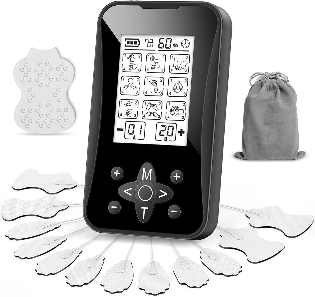 TENS Unit Muscle Stimulator 36 Modes, Rechargeable Dual Channel TENS Machine for Pain Relif Muscle Massager with 12 Premium Electrode Pads and Dust-Proof Storage Bag MH-1088