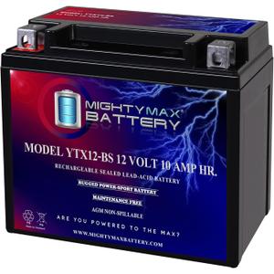 Mighty Max Battery YTX12-BS -12 Volt 10 AH, 180 CCA, Rechargeable Maintenance Free SLA AGM Motorcycle Battery