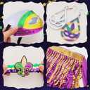 8Pcs Mardi Gras Outfit Accessories Set for Women Mardi Gras Costumes Tassel Sequins Fringe Skirt Beads Necklace Earrings Mask Fishnet Gloves Bracelet Purple