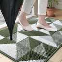 OLANLY Door Mat Indoor Entrance Washable 59x23, Odor-Free Low-Profile Front Back Geometric Doormat, Absorbent Resist Dirt Entry Carpet, Easy to Clean Sturdy Inside Floor Mats for Entryway, Green