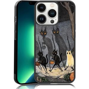 Vintage Scary Halloween Black Cat Phone Case Fit for iPhone 13 Pro Shockproof Designed Funky Art Cute Print Phone Case Cover for Boy Girl Men Women