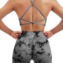 SUUKSESS Women Seamless 2 piece Workout Sets Strappy Padded Sports Bra Booty High Waisted Shorts Outfits (Black Grey, XS)