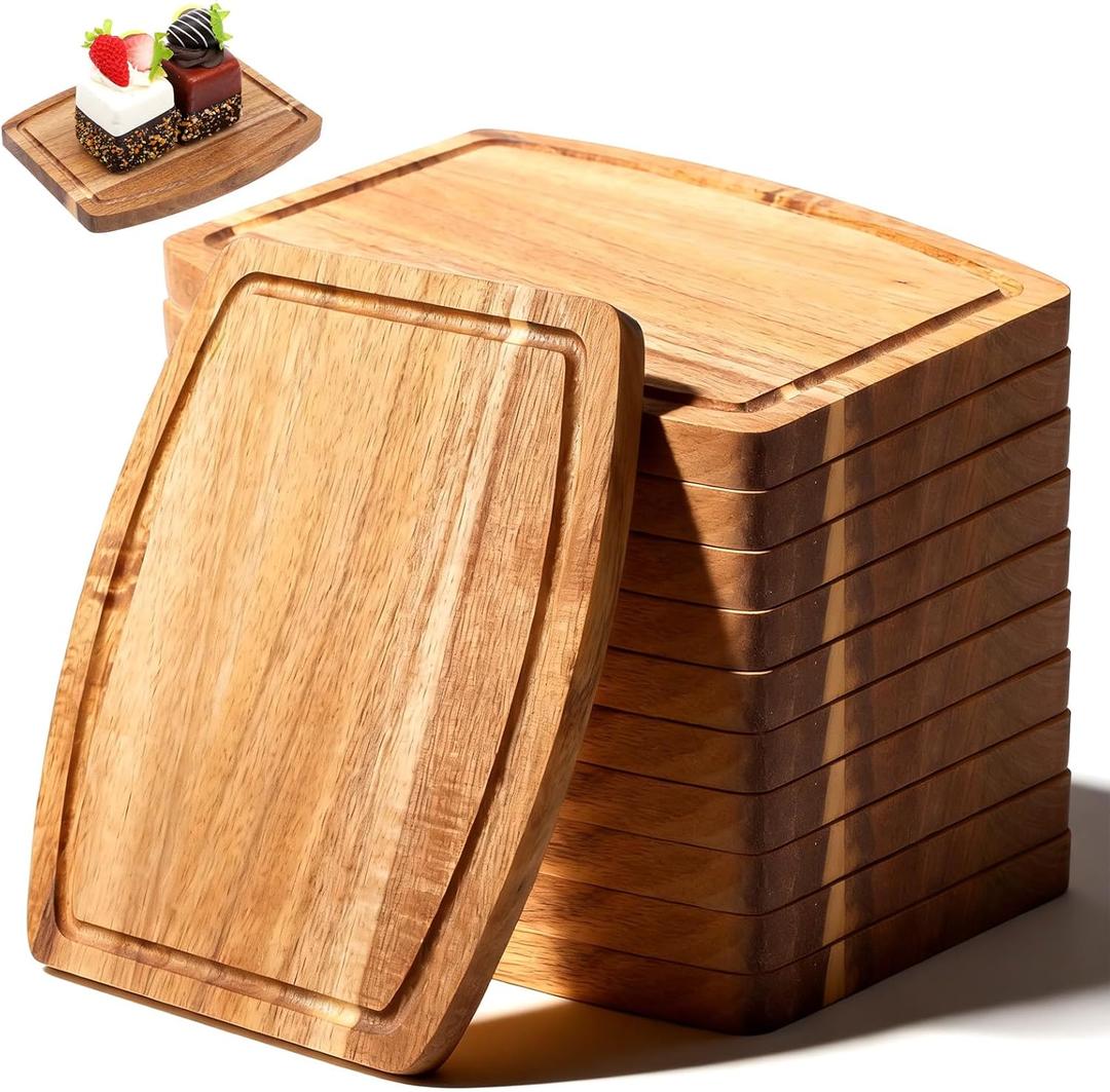 10 Pcs Acacia Wood Cutting Board Bulk, 8"x6" Mini Charcuterie Boards bulk with Groove Chopping, Small Wooden Dinner Plates Charcuterie Board for Pizza, Bread, Fruit, Vegetables or Laser Engraving